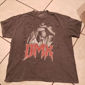 DMX  Distressed Graphic Tee in Black with Red Logo